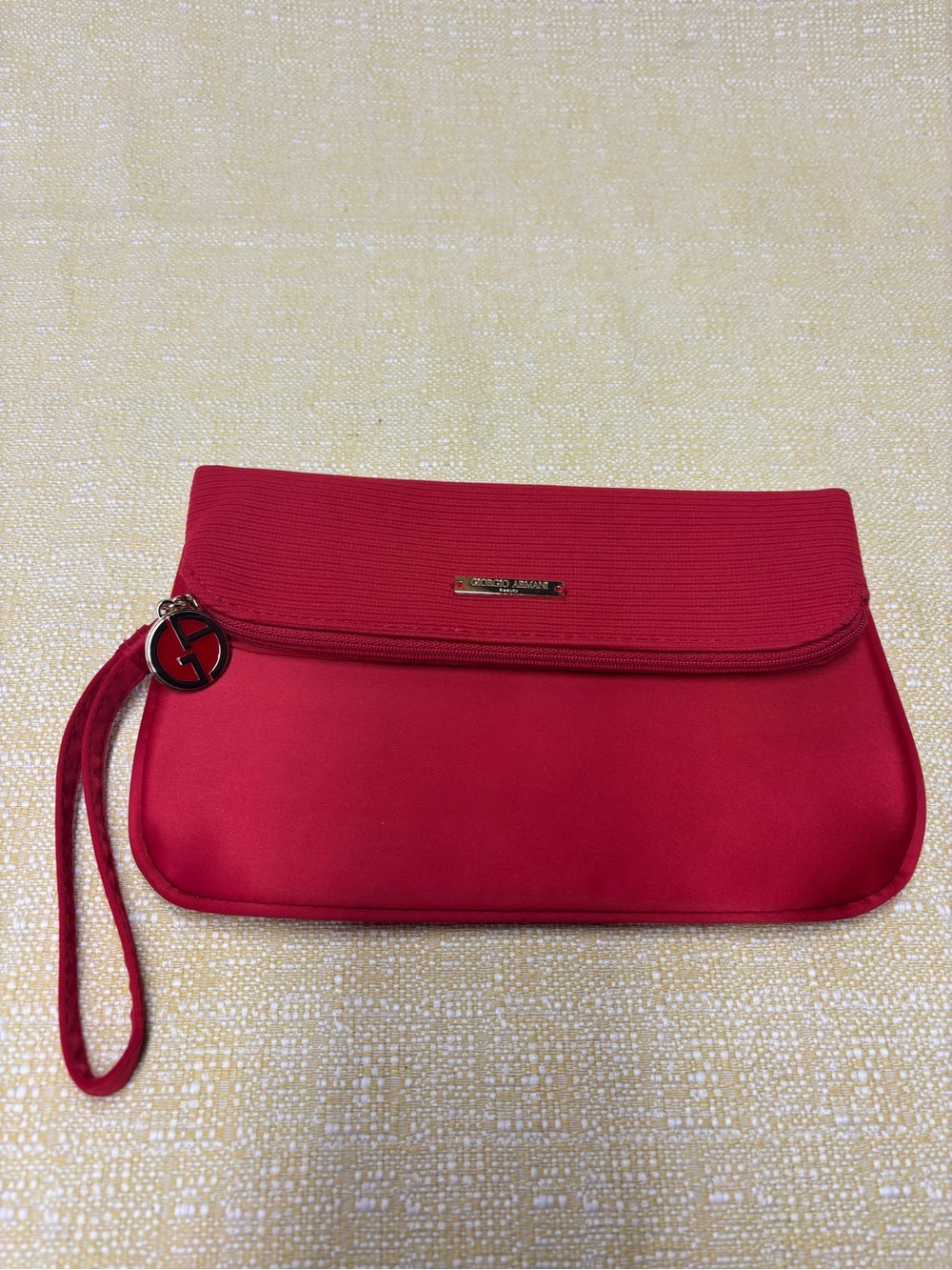 Giorgio Armani Red Wristlet Clutch with Logo Charm
